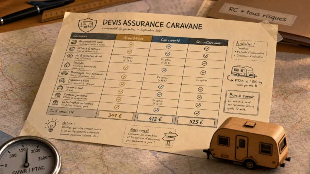 Assurance caravane prix : PTAC et garanties influencent le tarif