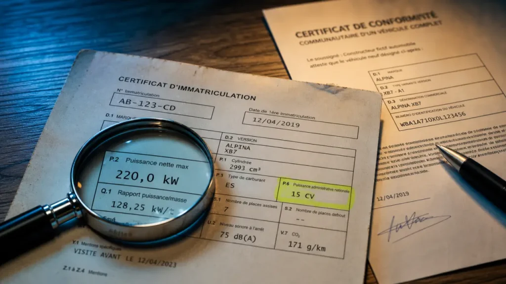 Case P2 sur la carte grise : la puissance en kW, pas les chevaux fiscaux