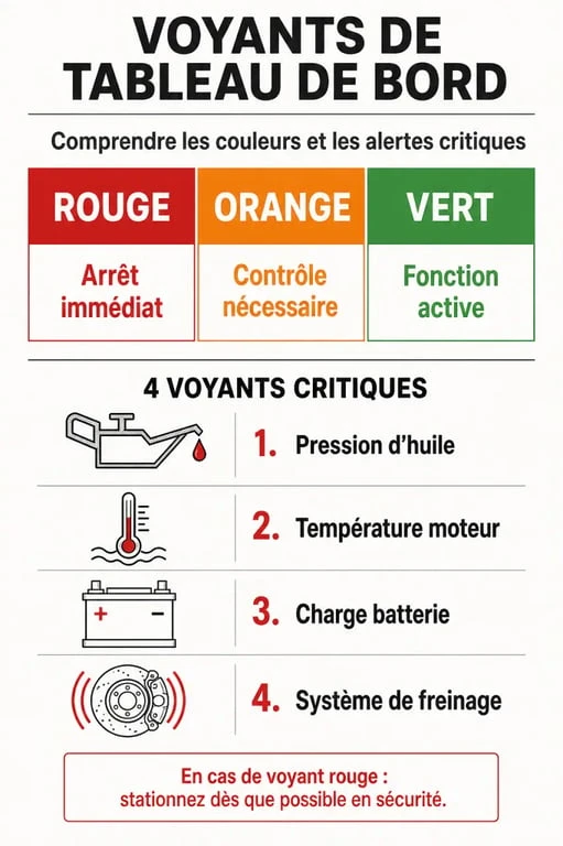 Infographie des voyants du tableau de bord Manitou et leur signification pour la sécurité des opérateurs