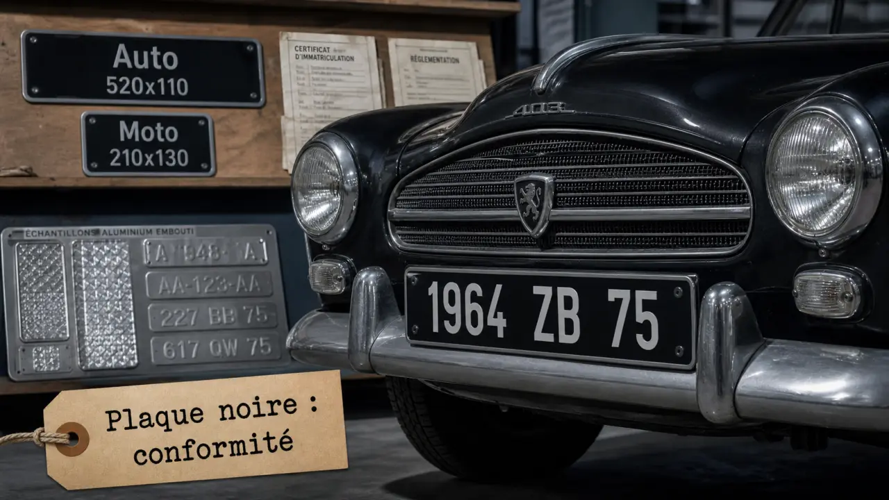 Plaque noire homologuée ou décorative : photo en atelier pour vérifier la conformité