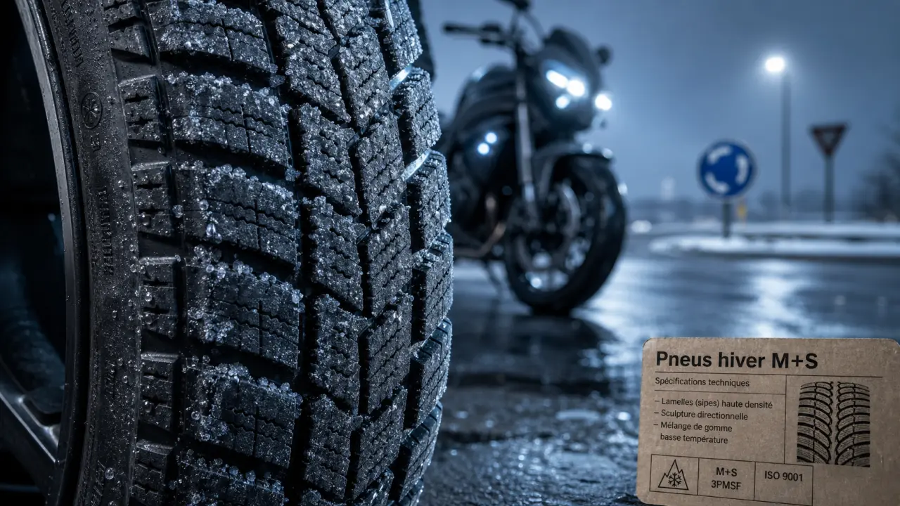 Pneus hiver moto : lamelles, silice et montage à 7°C