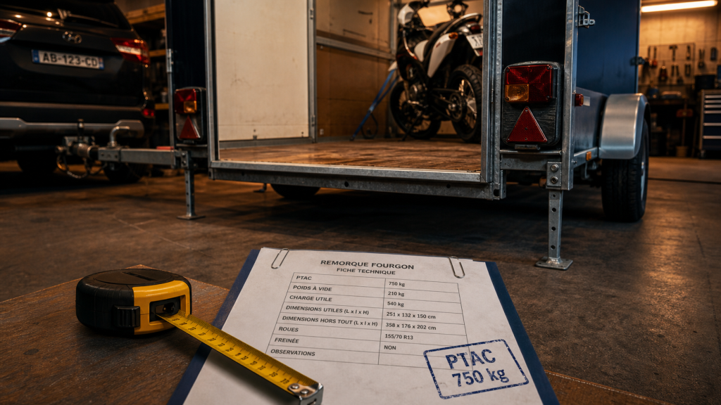 Remorque fourgon 750 kg : PTAC et pont arrière