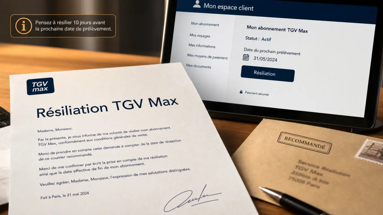 Resilier tgv max sans prélèvement : lettre et preuves à garder