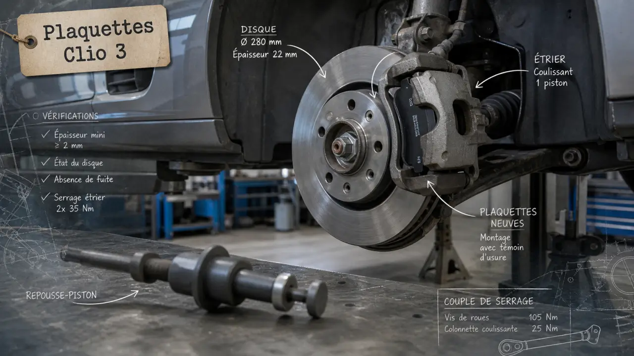Changer les plaquettes de frein Clio 3 : photo réparation