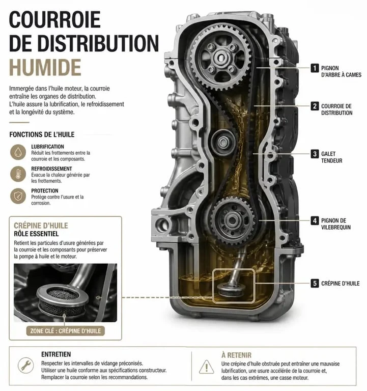 Schéma technique de la courroie de distribution humide Peugeot 3008 PureTech