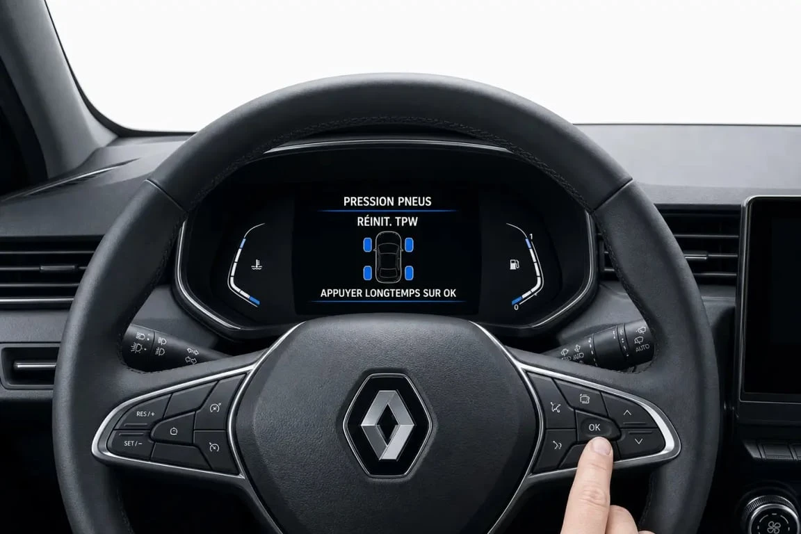 TPW à contrôler Clio 5 : écran du tableau de bord et réinitialisation dans une Renault Clio 5