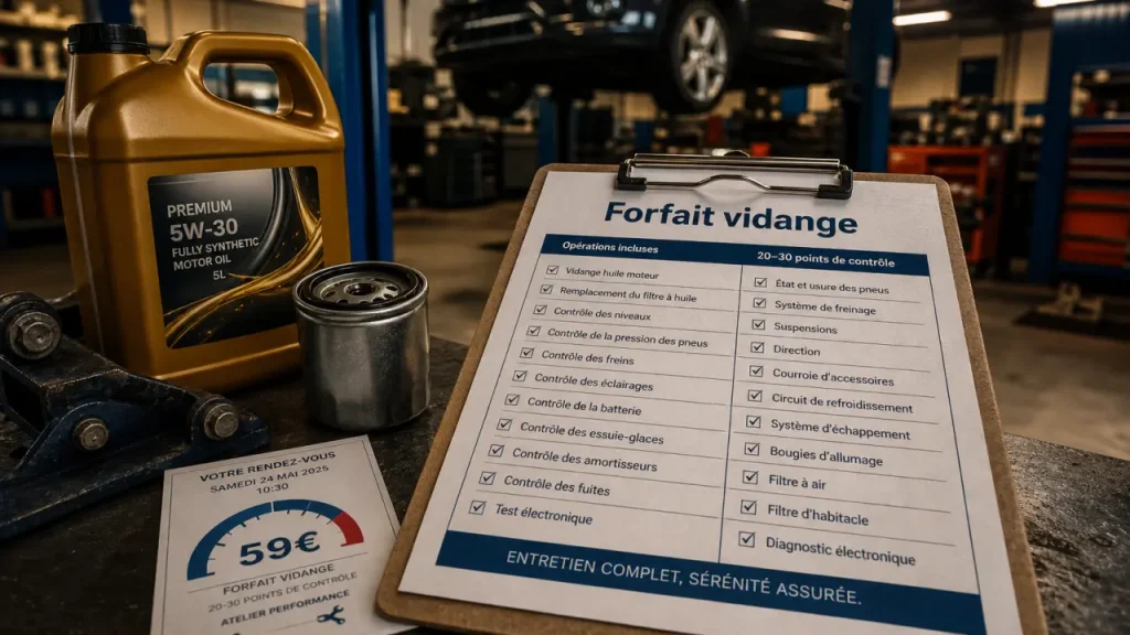 Feu Vert forfait vidange : 59€, 30 points de contrôle et rendez-vous clair