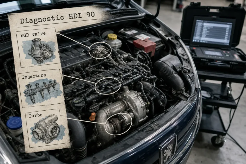 Problème Peugeot Partner 1.6 HDI 90 : perte de puissance, vanne EGR et turbo à contrôler