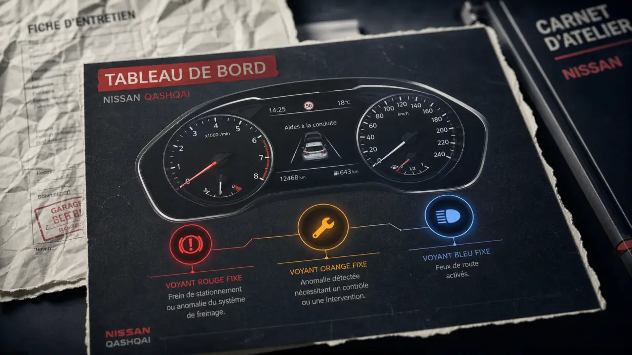 Signification voyant tableau de bord nissan qashqai : rouge, orange ou vert