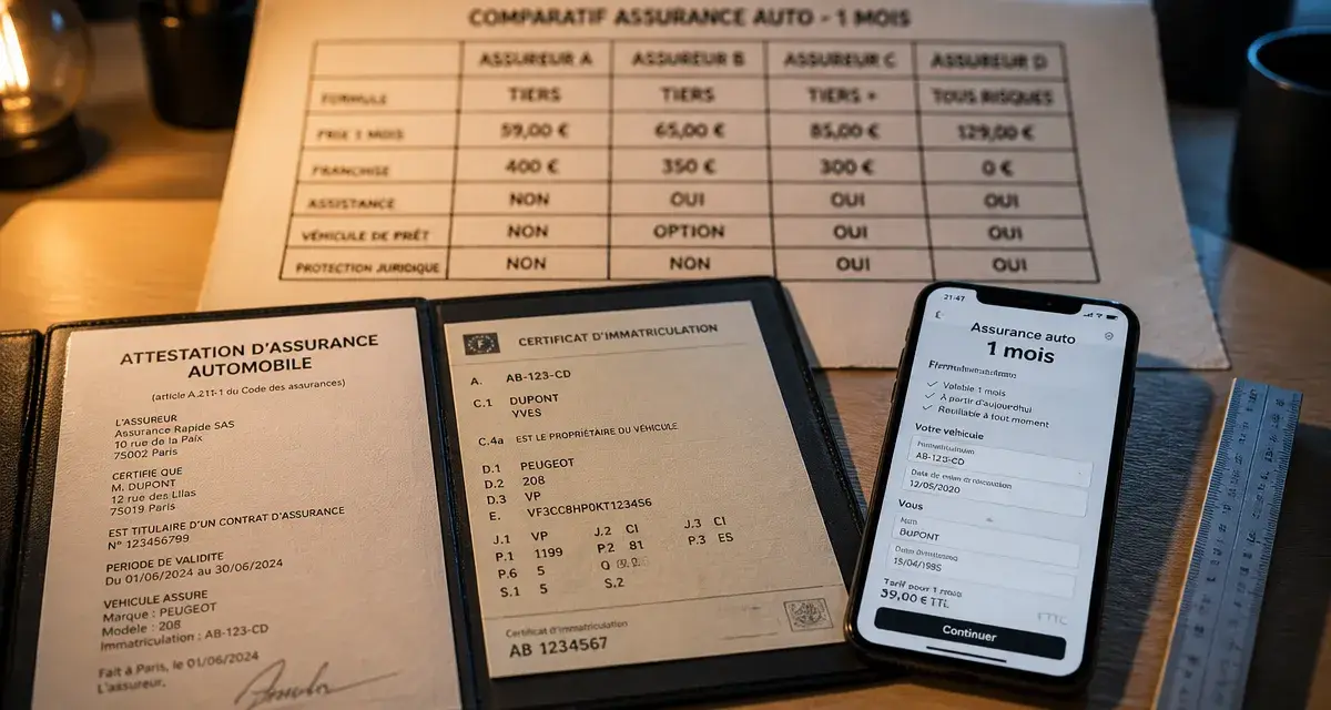 Assurance voiture 1 mois : document et formulaire sur smartphone