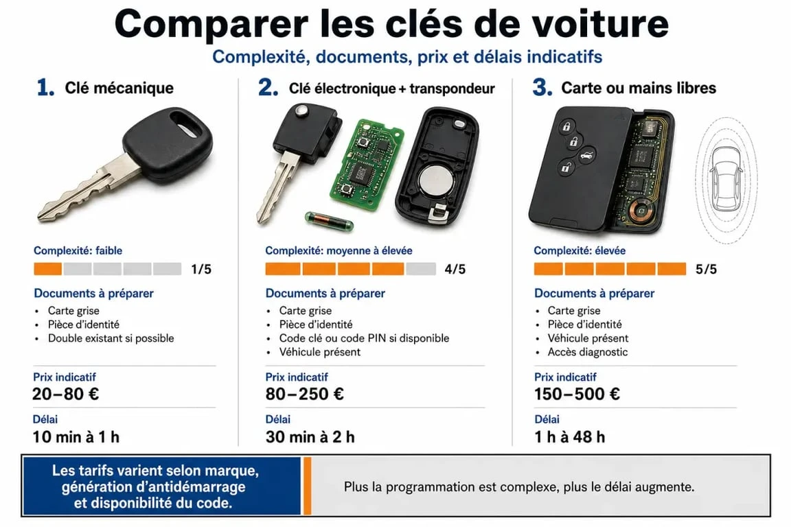 Faire double clé voiture : comparaison des types de clés, prix, délais et documents à prévoir