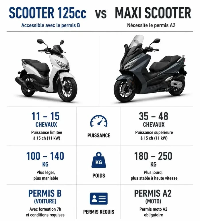 Différence entre scooter 125cc et maxi scooter permis A2