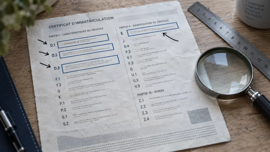 Où trouver le modèle sur une carte grise : D.3, D.2 et le VIN à vérifier