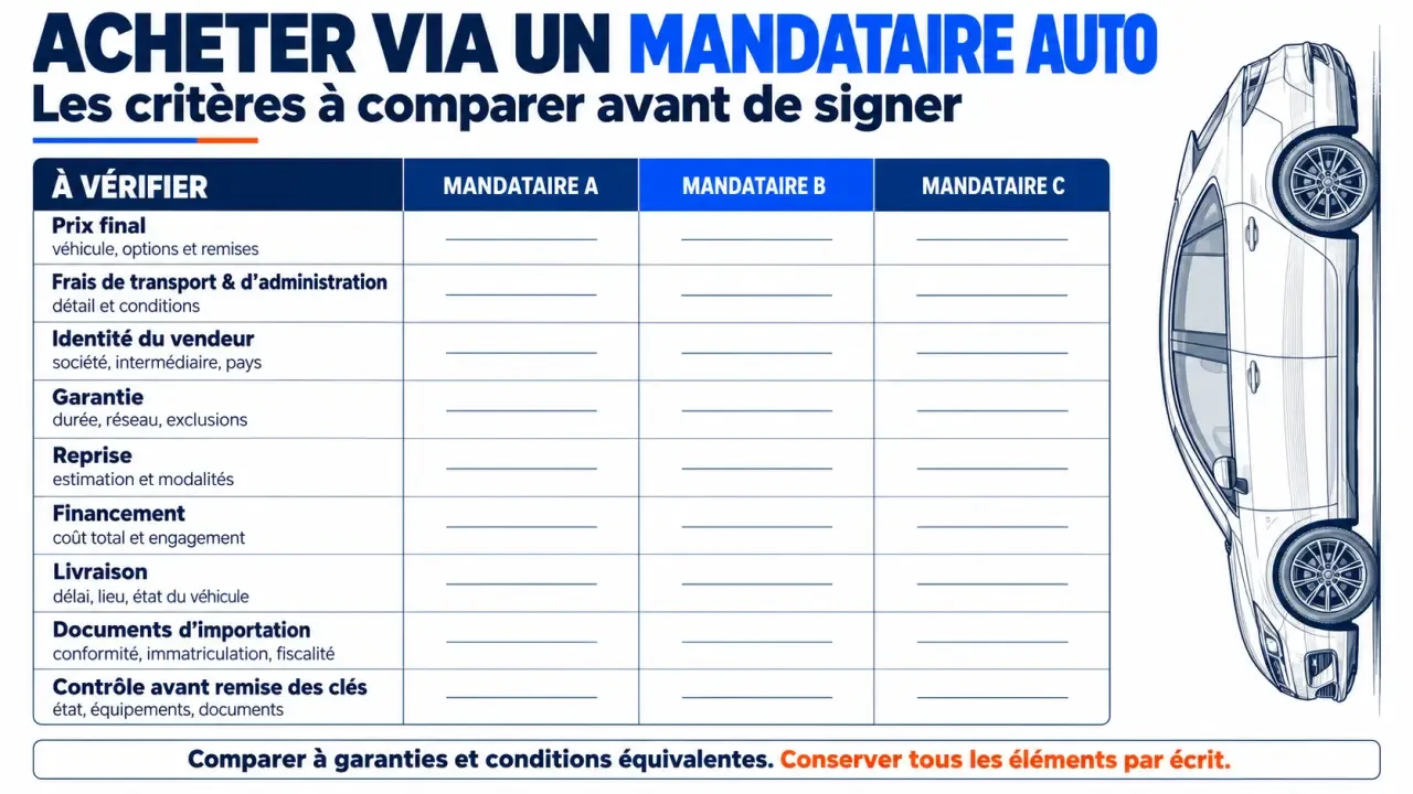 Infographie comparative pour choisir parmi les meilleurs mandataires automobiles