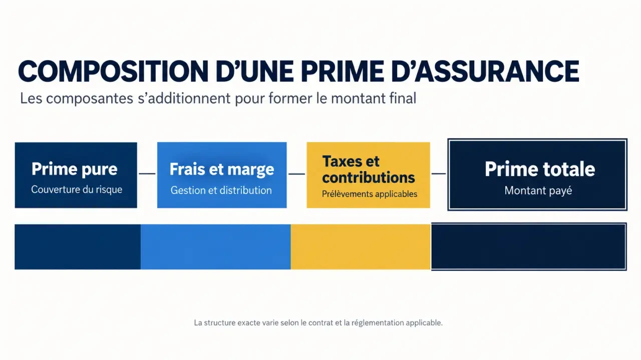 Primes d’assurance : schéma de composition de la prime pure à la prime totale