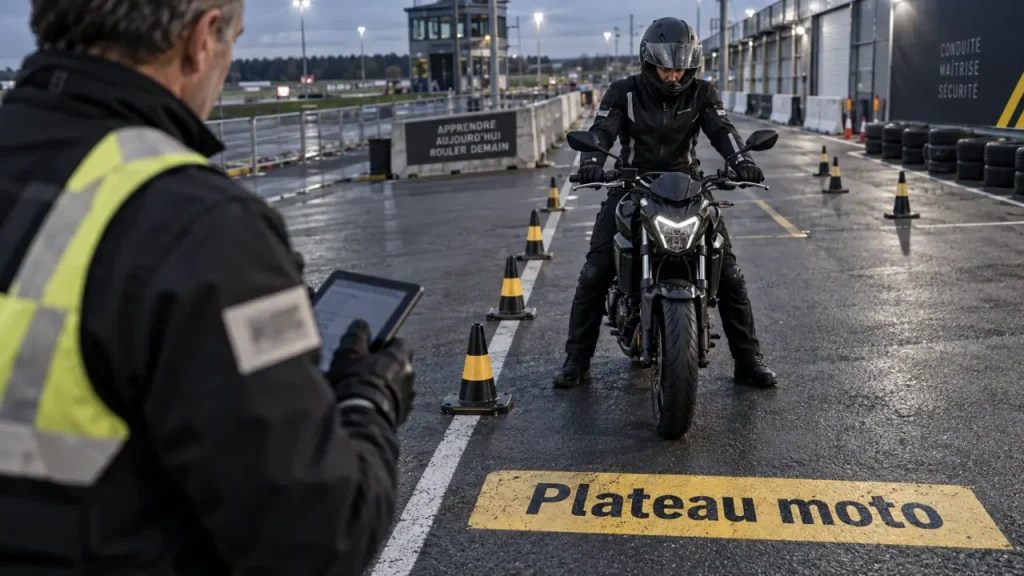 Le plateau du permis moto se réussit au regard, à la maîtrise et aux repères