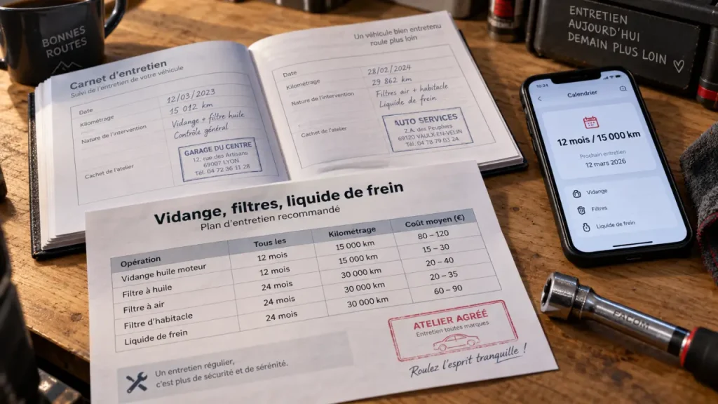 Le plan d’entretien voiture suit une règle simple : la première échéance atteinte s’impose
