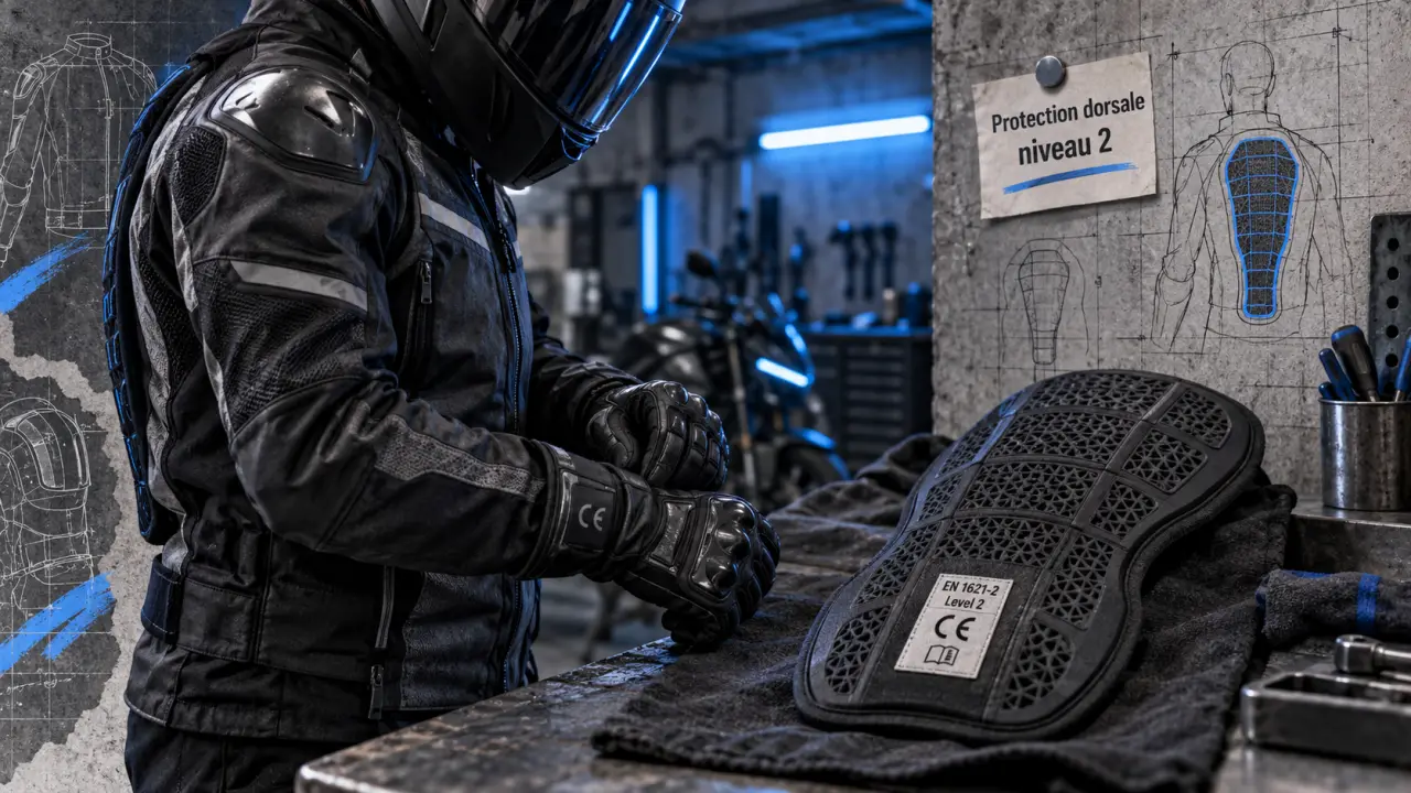 Protection motard : dorsale CE niveau 2, insert dorsale et marquage CE